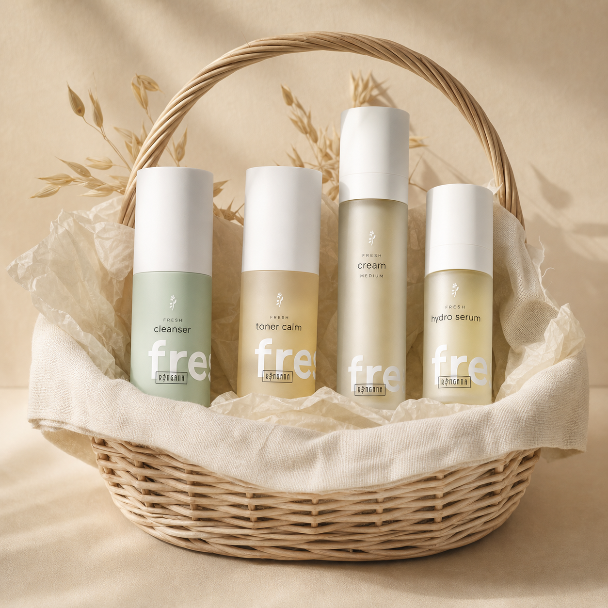 Cesta física realista con productos RINGANA FRESH